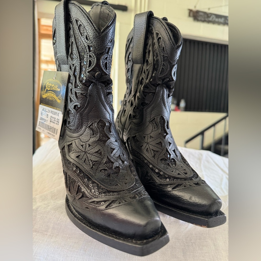 NWT JB DILLION Black Cutout Leather Western Boots